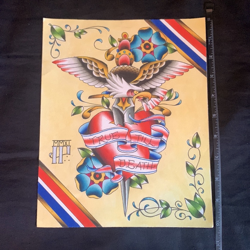 Tattoo Artwork True Till Death Eagle Heart Design Art Print 10x8 - Picture 3 of 5